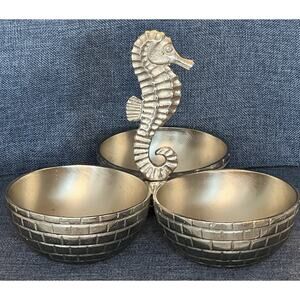 Seahorse Beach Silver Condiment- Snack Divided 3 Bowl-Serving dish-Sigrid Olsen